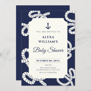 Blue navy anchor baby shower invitation