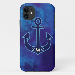 blue navy anchor personalised iPhone 11 case