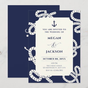 Blue navy anchor wedding  invitation