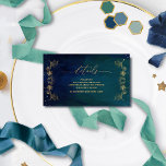Blue, Navy and Green Wedding Website / Details Enclosure Card<br><div class="desc">Share your website address, or any reception details you like with this elegant wedding details enclosure card with gorgeous blue, navy and green celestial starry night background and beautiful hand drawn faux foil gilded garlands framing your message. Elegant "details" phrase in faux gold foil modern hand written calligraphy. If needed,...</div>