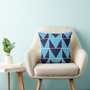 Blue Navy Blue Geometric Triangle Cushion