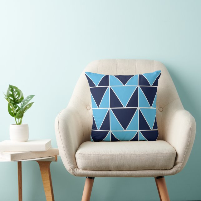Blue Navy Blue Geometric Triangle  Cushion (Chair)