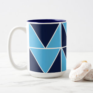 Blue Navy Blue Geometric Triangle  Two-Tone Coffee Mug