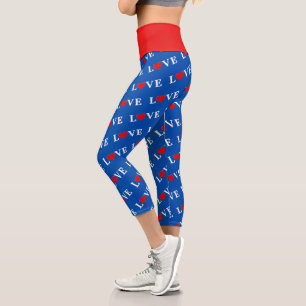 Blue Navy Blue LOVE Elegant Stylish Modern Pattern Capri Leggings