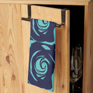 Blue Navy Blue Rose Flower Floral Pattern Tea Towel