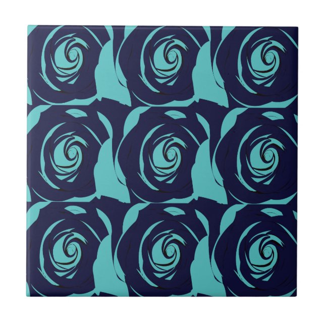 Blue Navy Blue Rose Flower Floral Pattern  Tile (Front)