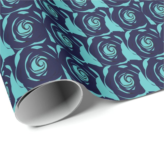 Blue Navy Blue Rose Flower Floral Pattern Wrapping Paper (Roll Corner)