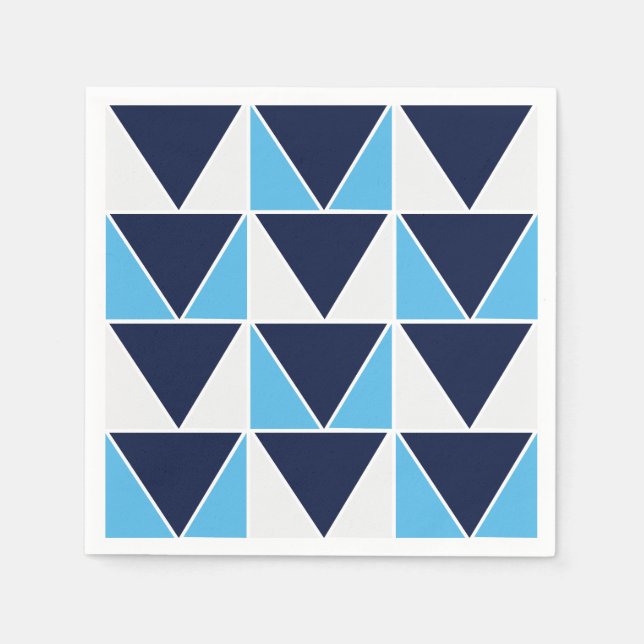 Blue Navy Blue White Triangle Geometric Pattern  Napkin (Front)
