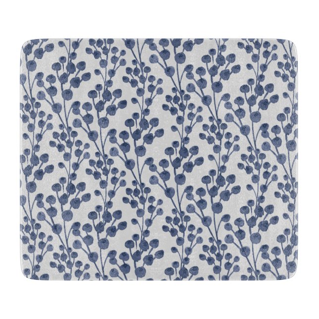 Blue Navy Botanical Cutting Board (Front)