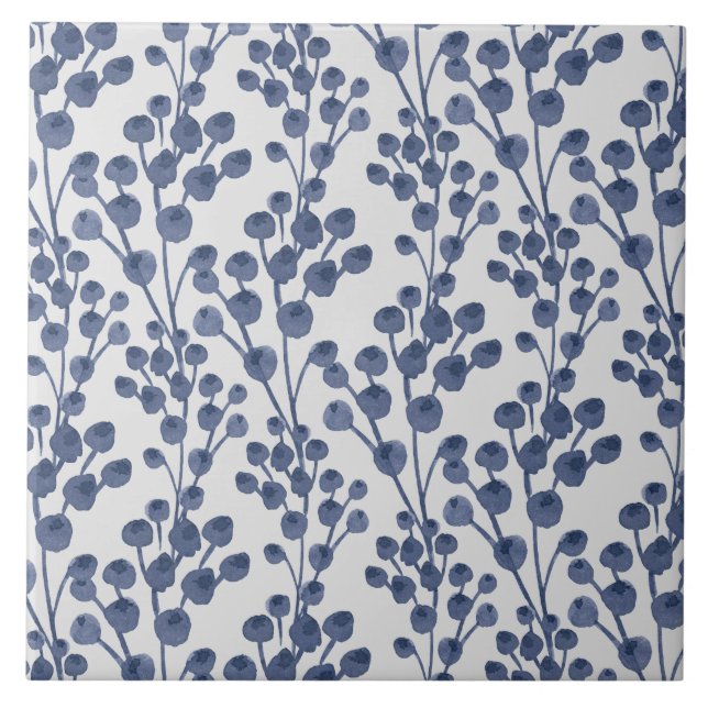 Blue Navy Botanical Tile (Front)