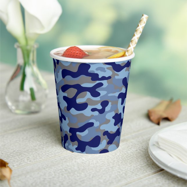 Blue Navy Camo Pattern  Paper Cups (Insitu)