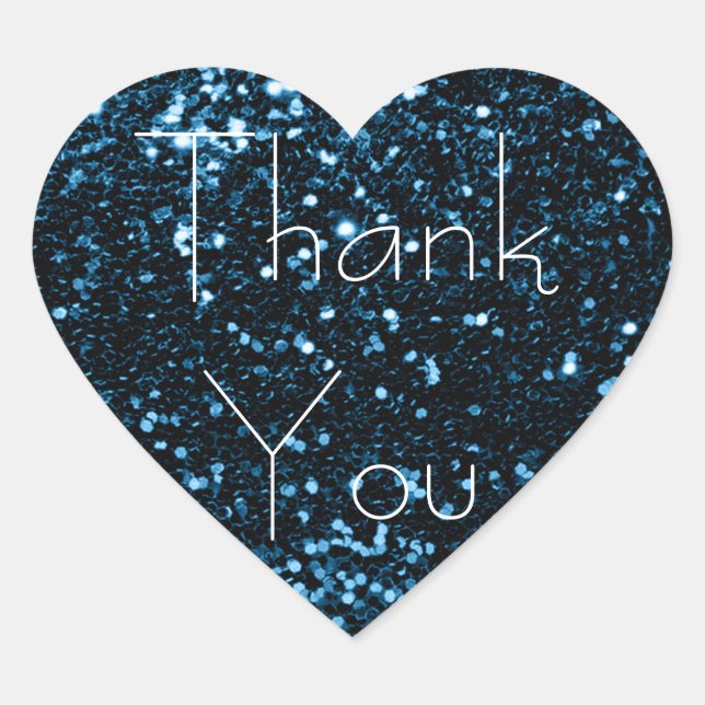 Blue Navy Deep Glitter Glam Thank You Spark Heart Sticker (Front)