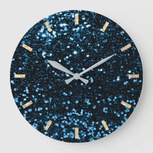 Blue Navy Deep Sparkly Glitter Silver Gold Large Clock