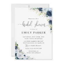 Blue Navy Floral Bridal Shower Invitation