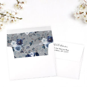 Blue & Navy Floral - Grey Envelope