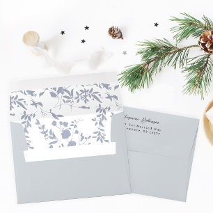 Blue & Navy Floral - Leaves Blue Grey Envelope