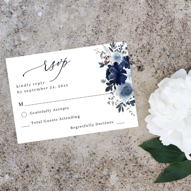 Blue & Navy Floral no Meal RSVP  (Creator Uploaded)