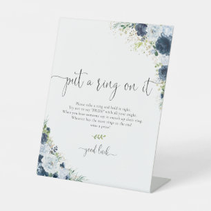 Blue Navy Floral Put A Ring On It Sign