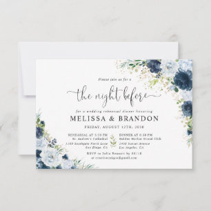Blue Navy Floral Rehearsal Dinner Invitation