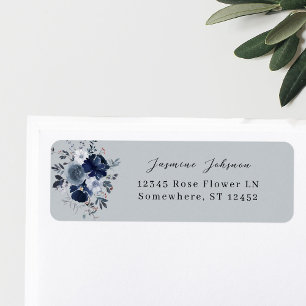 Blue & Navy Floral Return Address Label -Blue Grey