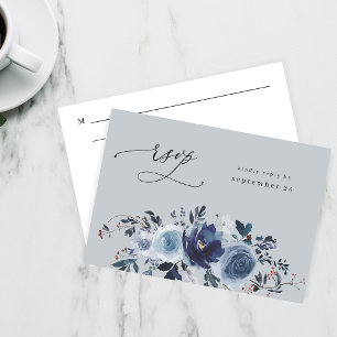 Blue & Navy Floral w Meal RSVP - Blue Grey