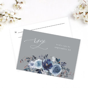 Blue & Navy Floral w Meal RSVP - Grey