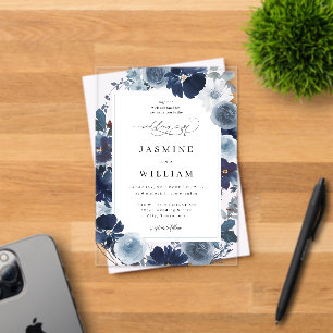 Blue & Navy Floral Wedding Acrylic Invitations