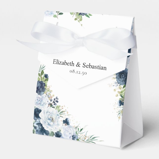 Blue Navy Floral Wedding Favour Box (Front Side)