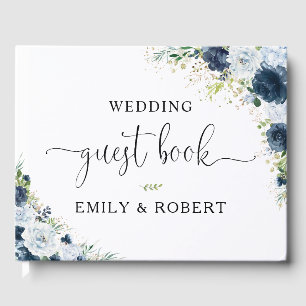 Blue Navy Floral Wedding Guest Book