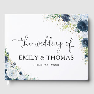 Blue Navy Floral Wedding Guest Book