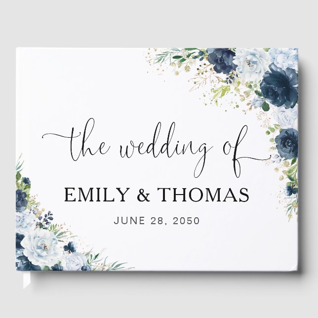 Blue Navy Floral Wedding Guest Book (Front)