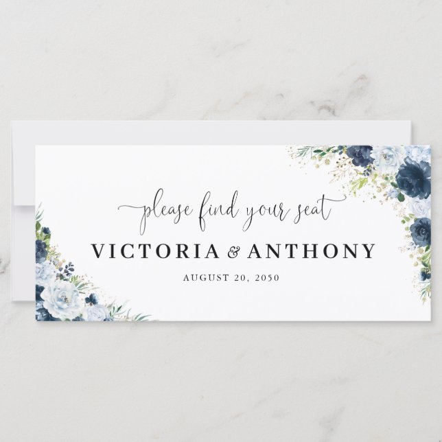 Blue Navy Floral Wedding Head Table Sign (Front)