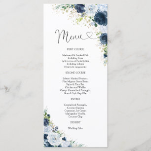 Blue Navy Floral Wedding Menu