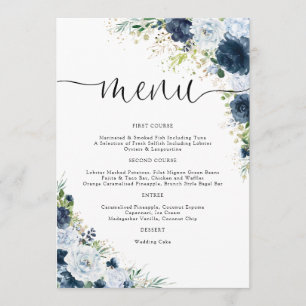 Blue Navy Floral Wedding Menu