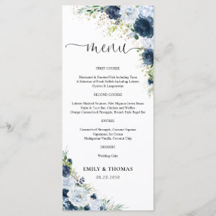 Blue Navy Floral Wedding Menu