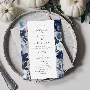 Blue & Navy Floral Wedding Program - Blue Grey Invitation