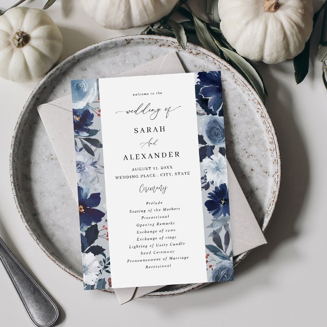 Blue & Navy Floral Wedding Program - Blue Grey Invitation (Creator Uploaded)