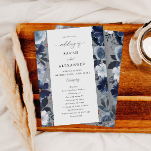 Blue & Navy Floral Wedding Program - Grey 2 Invitation