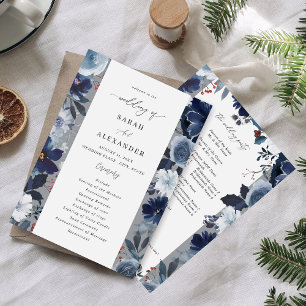 Blue & Navy Floral Wedding Program - Grey Invitation