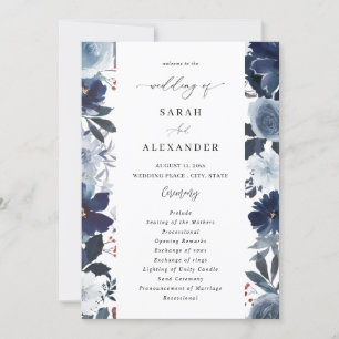 Blue & Navy Floral Wedding Program test2 Invitation