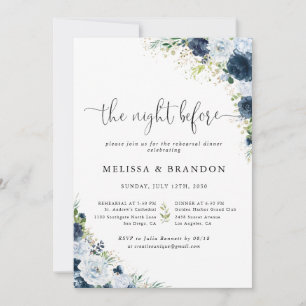 Blue Navy Floral Wedding The Night Before Invitation