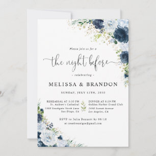 Blue Navy Floral Wedding The Night Before Invitation
