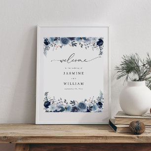 Blue & Navy Floral Wedding Welcome 2 Poster