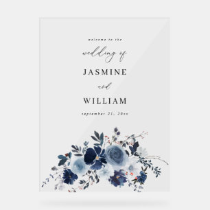 Blue & Navy Floral Wedding Welcome Acrylic Sign