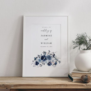 Blue & Navy Floral Wedding Welcome Poster