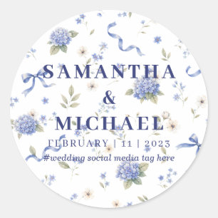 Blue Navy Flowers Floral Bundle Wedding Classic Round Sticker