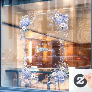 Blue Navy Flowers Floral Couple Wedding Window Cling