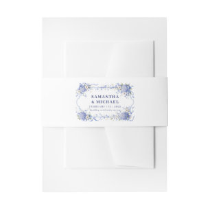 Blue Navy Flowers Floral Wedding Ornament Invitation Belly Band