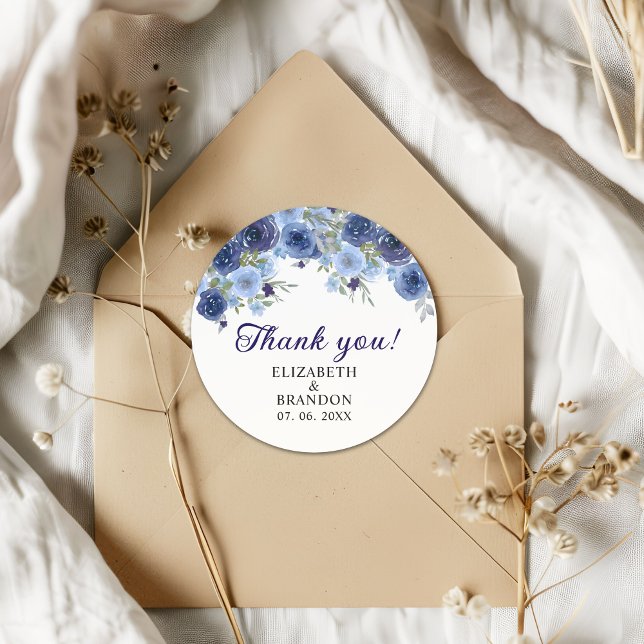 Blue Navy Flowers - Rustic Wedding Classic Round Sticker (Creator Uploaded)