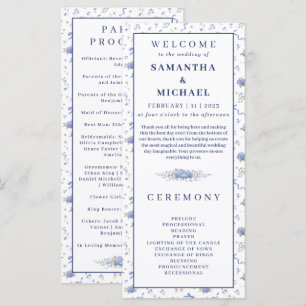 Blue Navy Flowers Tiny Floral Wedding Program Menu